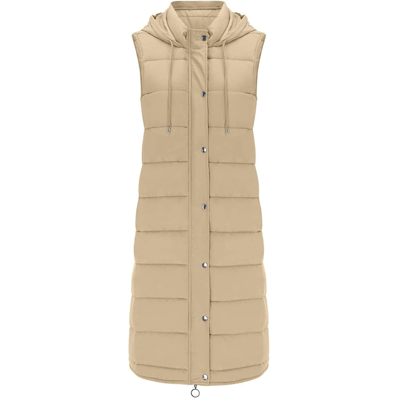 SIENNA | Gilet Long sans Manches Matelassé avec Capuche