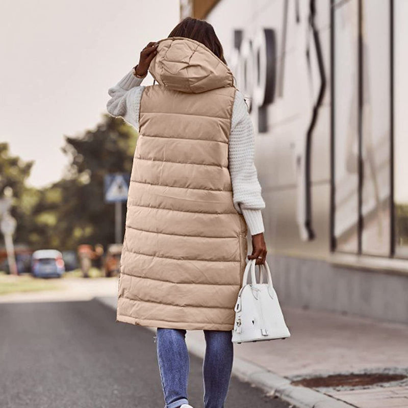 SIENNA | Gilet Long sans Manches Matelassé avec Capuche